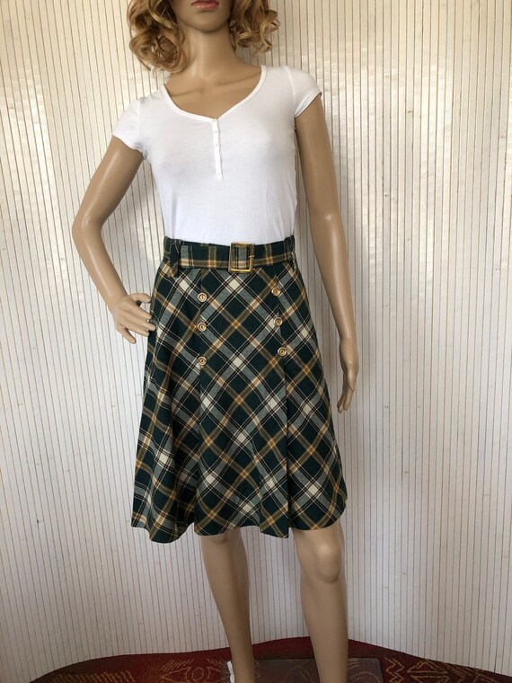 Vintage Skirt Woman 60s Scottish Skirt Green Plai… - image 1