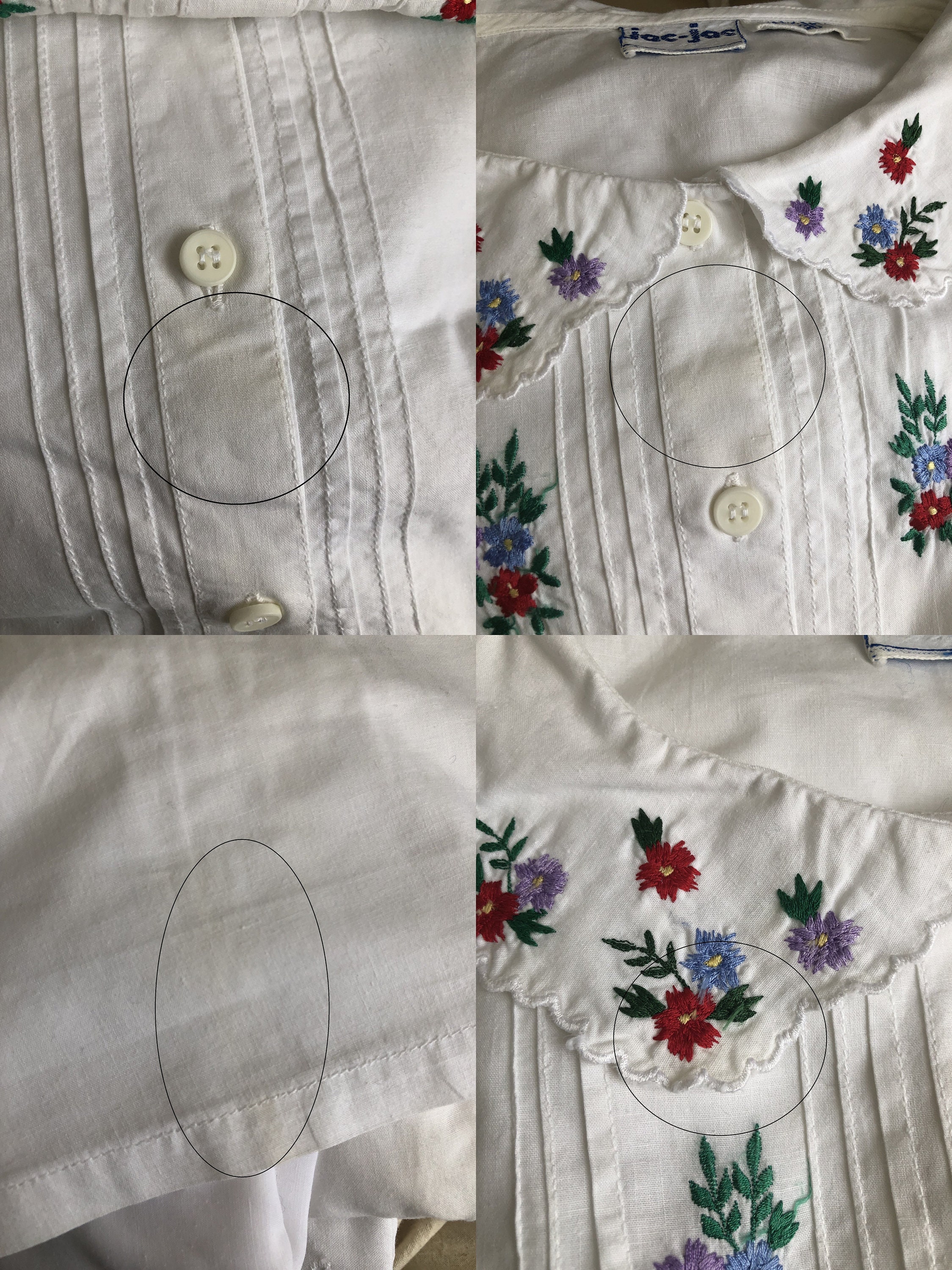 ヴィンテージ カラフルフラワー刺繍 ホワイトブラウス 半袖 レディース 