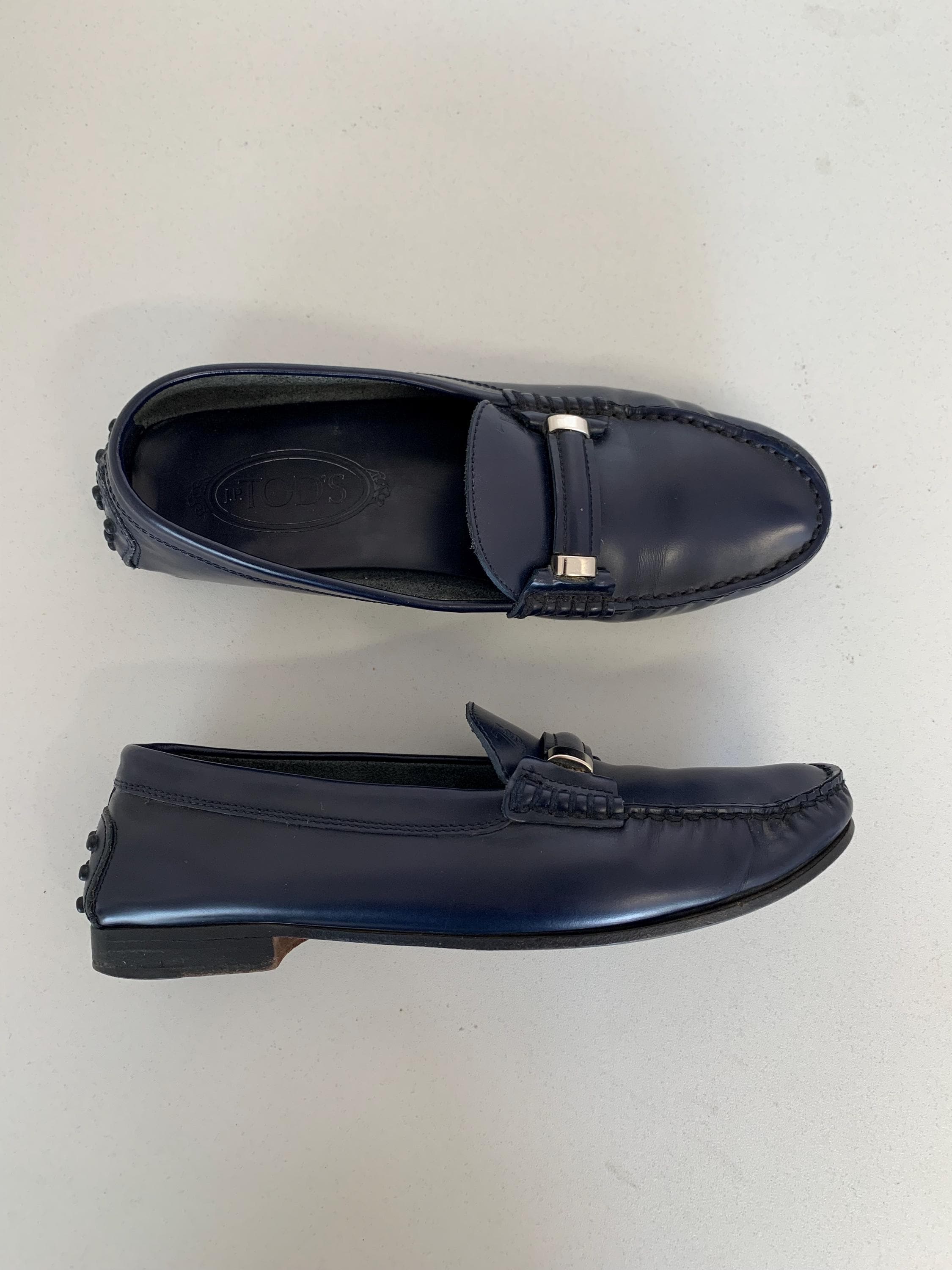 Tod\'s Blue Navy Leather Driving Loafers 7.5 + Dust Bag Tods Blue Leather Gommino Bow Slip On Loafers Size 36.5 | eBay main image 3