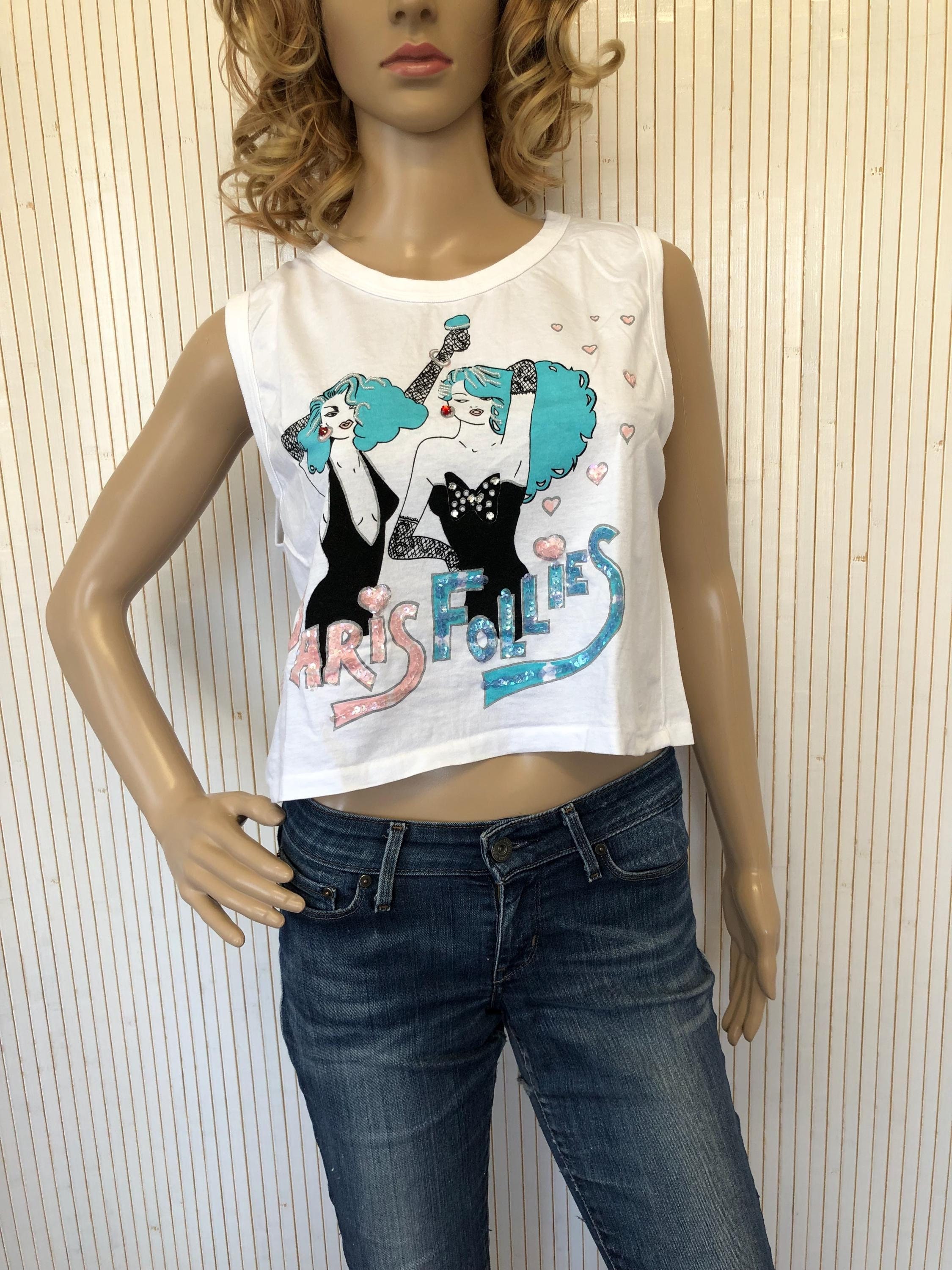 Debardeur court Vintage Femme Top blanc en coton Tee shirt C A Taille 40 Debardeur Femmes et Perles Crop top d ete Etsy Canada