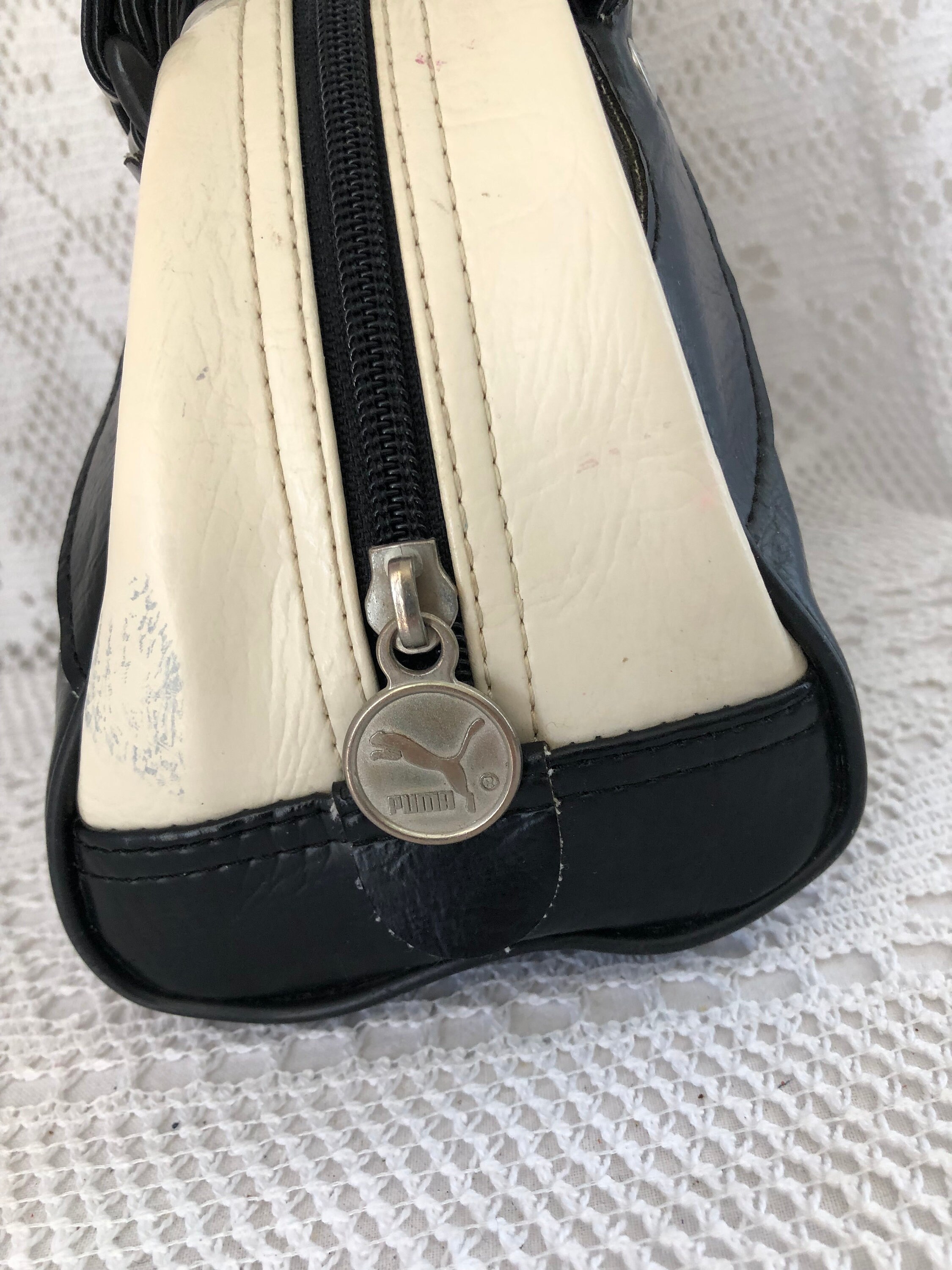 Mini Vintage Puma Bag Black and White Small Bowling Bag 90s 