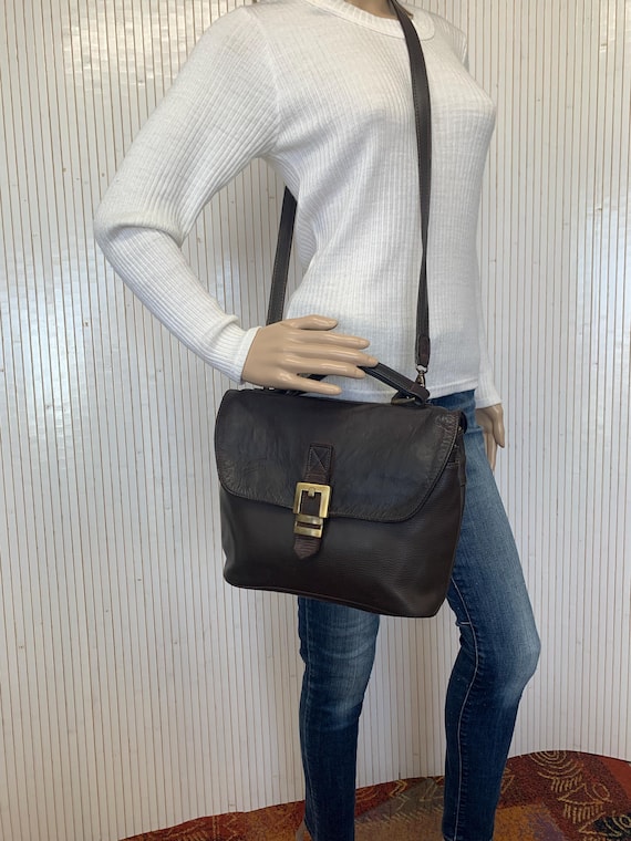 Sac Bandoulière Texier Sacoche Besace Cartable Vintage en cuir Marron brun pour Femme