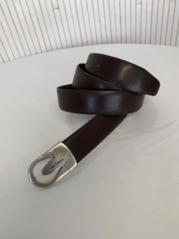 Genuine PIERRE CARDIN Signature Brown Leather unisex Belt Size 36/90 Pierre Cardin Belt Smooth Leather Brown Vintage Unisex  main image 2