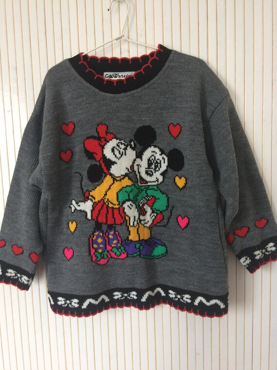 Pull Vintage Enfant Pull Mickey et Minnie Amoureux Pull 6ans Pull d hiver gris Etsy France