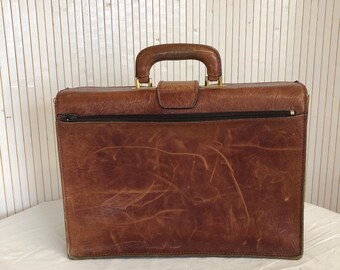 Vintage Briefcase Unisex Schoolbag 70s Brown Leather Bag