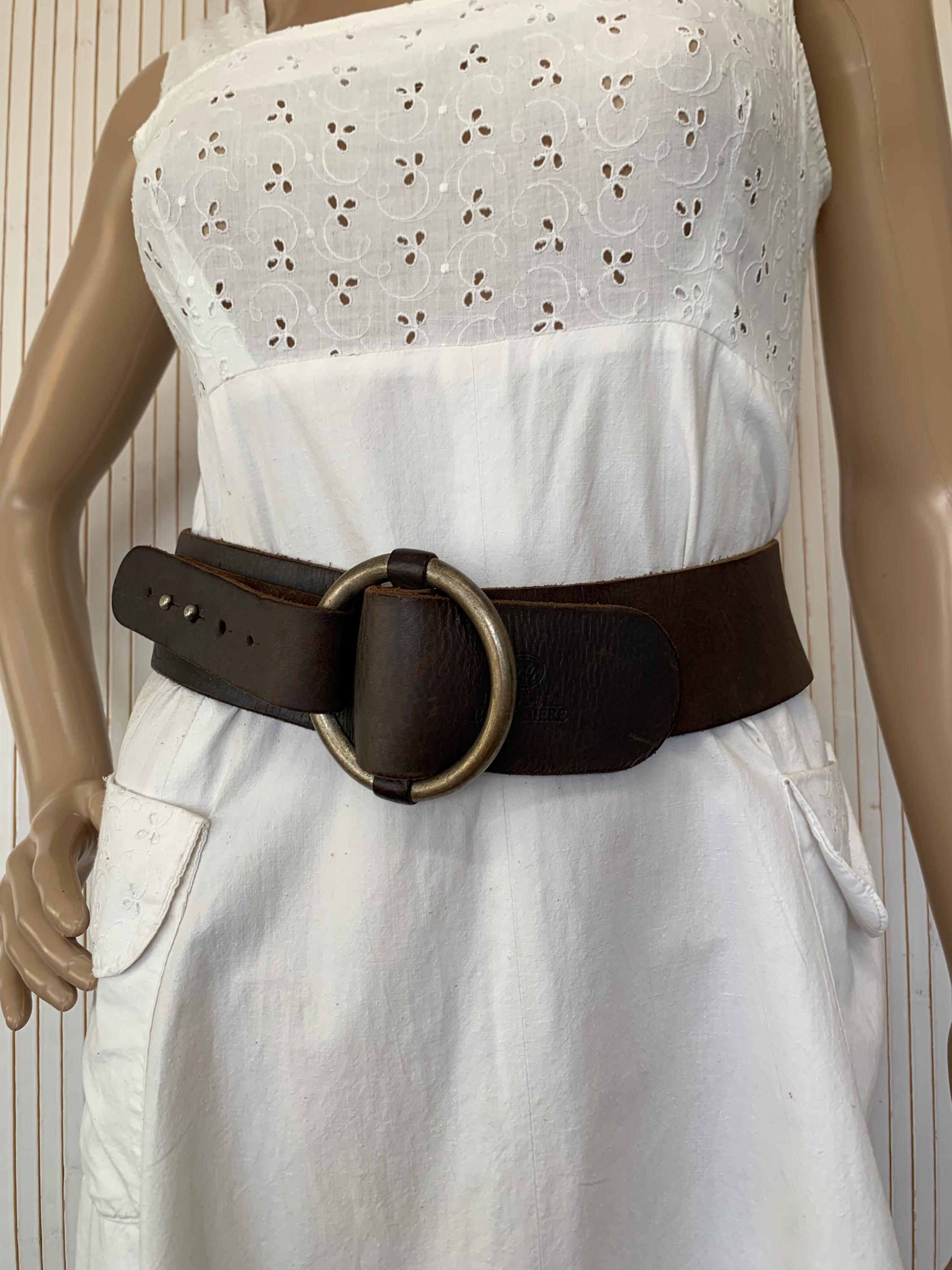 Wide Brown Leather Belt, Minimalist Vintage Style, Women's, Fred