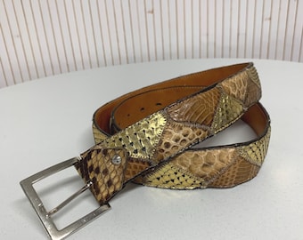 Vintage Genuine Python Patchwork Belt, Unisex Leather, Handmade