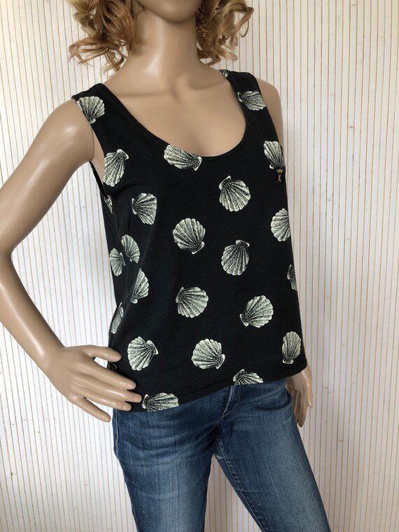 Vintage 80s cotton tank top Woman Black patterned… - image 3