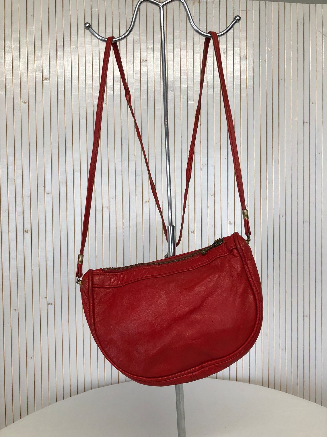 Petit sac à main Rouge matelassé Vintage Femme Bandoulière en Cuir souple Minimaliste, foto 3 di 5