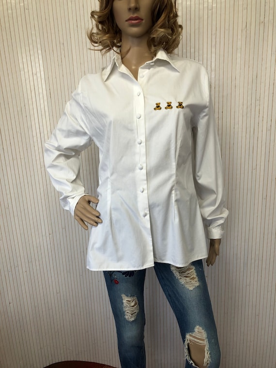 Vintage Blouse Women White Cotton Blouse Decor Teddy Bear Long Sleeves White Cotton Blouse Alson Made in France Etsy UK