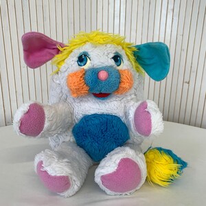 Peluche vintage de Popples White Puffball, coleccionable, dibujos animados de los años 80, colorido, peludo, mágico, criatura, recuerdo de la infancia.