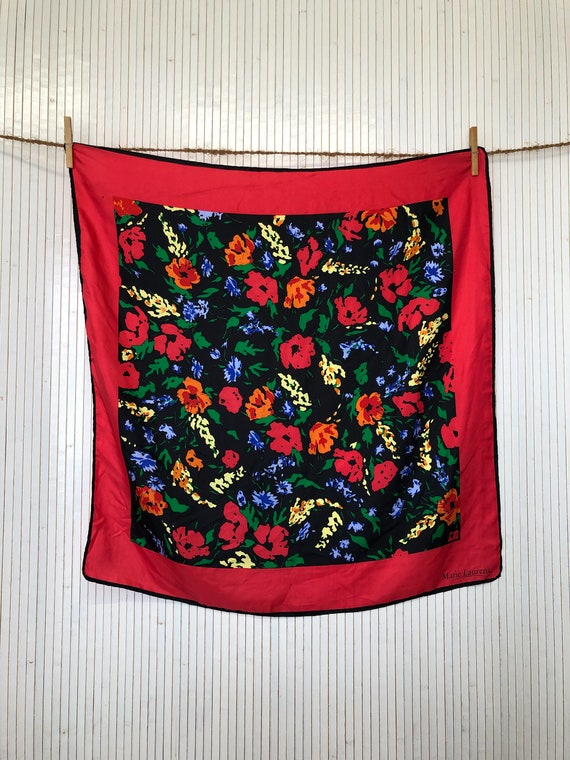Foulard Vintage En Soie Des Années 60, Motif Floral Orange, Cadeau Idéal Pour Femme