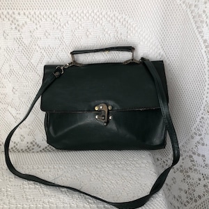 Sac à main Artisanal Vintage Femme Années 70 Sac en Cuir Vert Sac Bandoulière Cartable