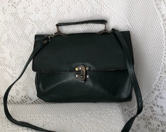 Sac à main Artisanal Vintage Femme Années 70 Sac en Cuir Vert Sac Bandoulière Cartable