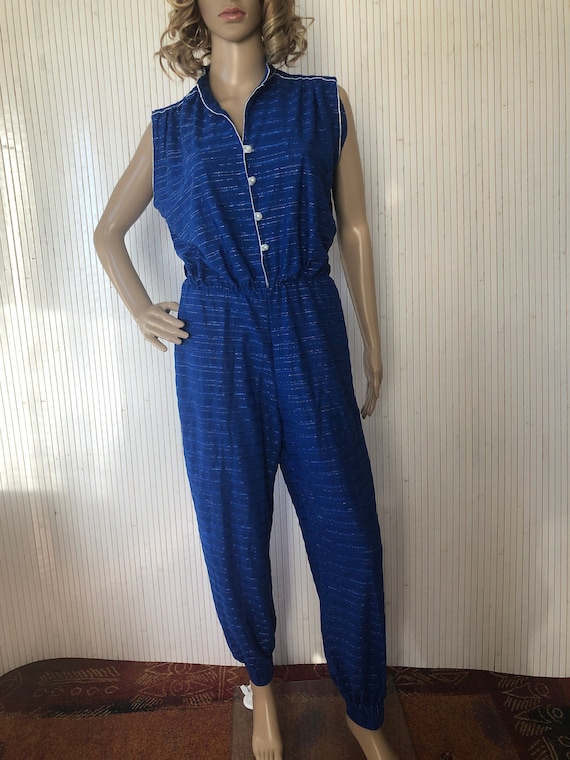 Women s Jumpsuit Vintage Long Jumpsuit Blue With Silver Stripes