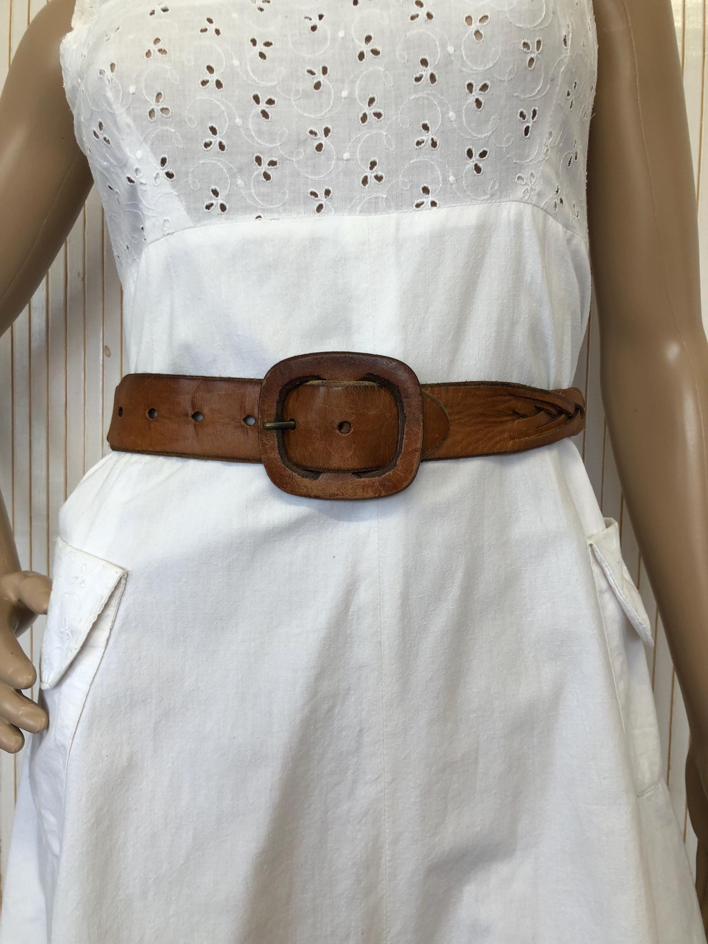 Vintage Braided patterned brown aged vintage  leather patina belt Vintage Braided Leather Belt – Dovetail main image 2