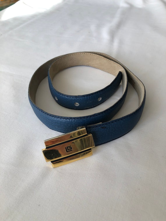 Vintage Guy Laroche Belt Blue Leather Suede Lining Gold  display picture 1