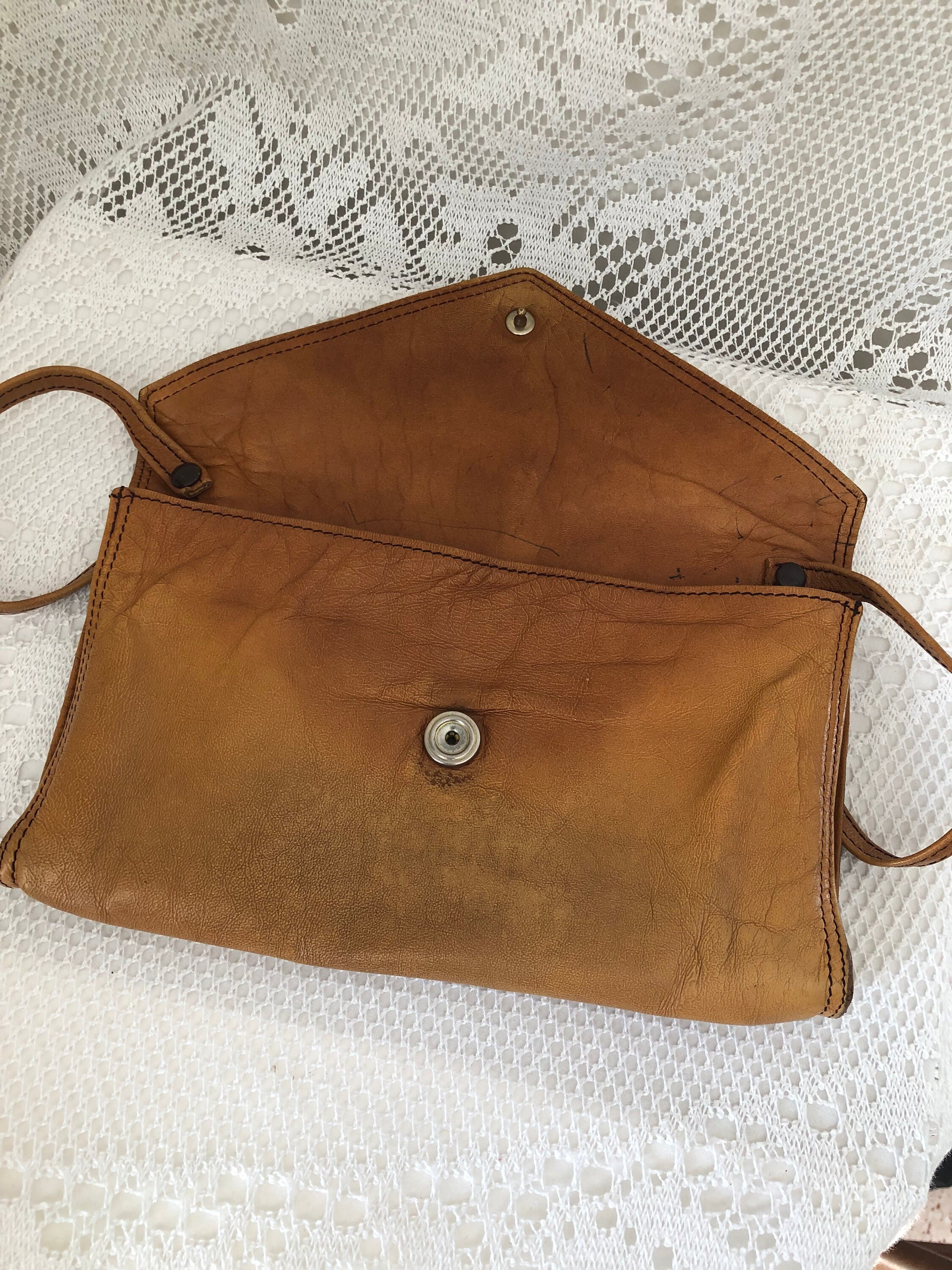 Sac Pochette Vintage En Cuir Marron - Années 70 - Petit Sac à Main Femme
