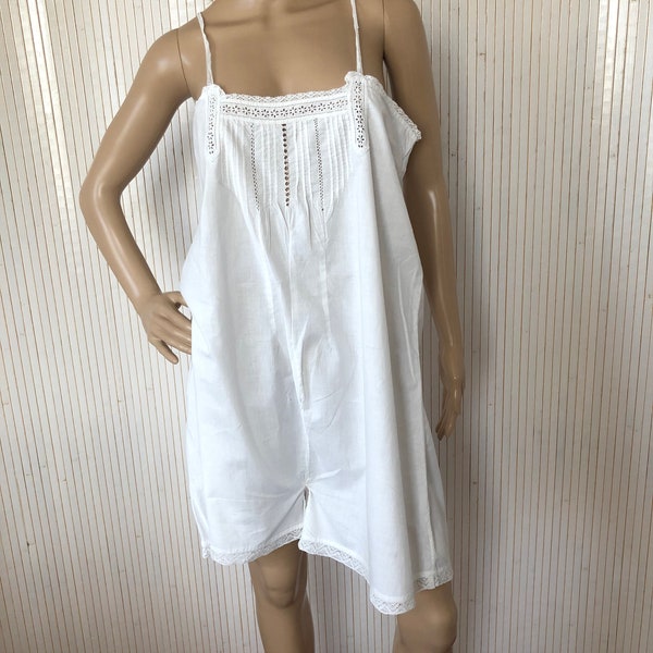 Women's Antique Babydoll Jumpsuit 50s White Cotton Camisole Vintage Old Lingerie Antique Camisole