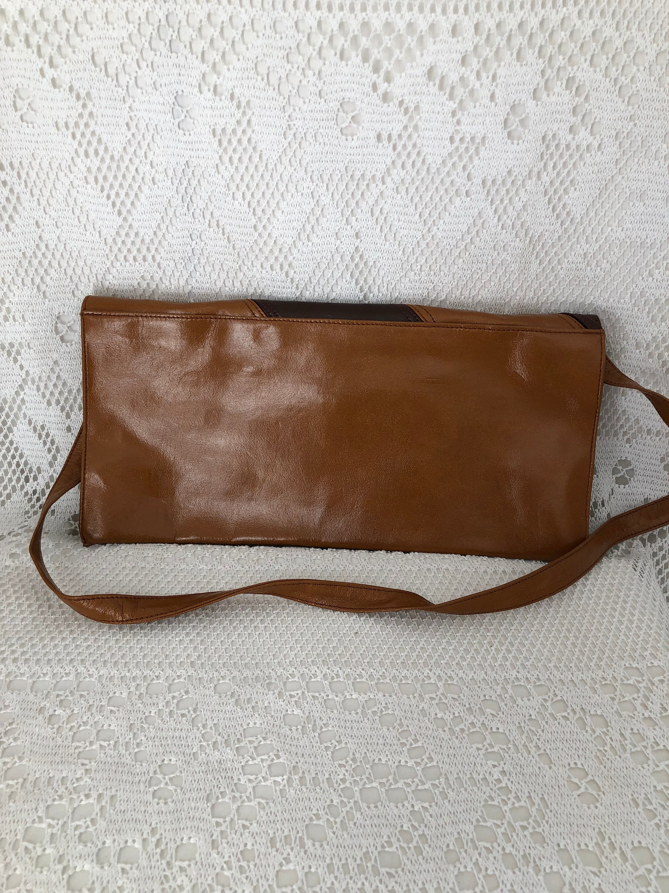 Sac Pochette Vintage Cuir Marron Années 1970 - Femme Petit Format