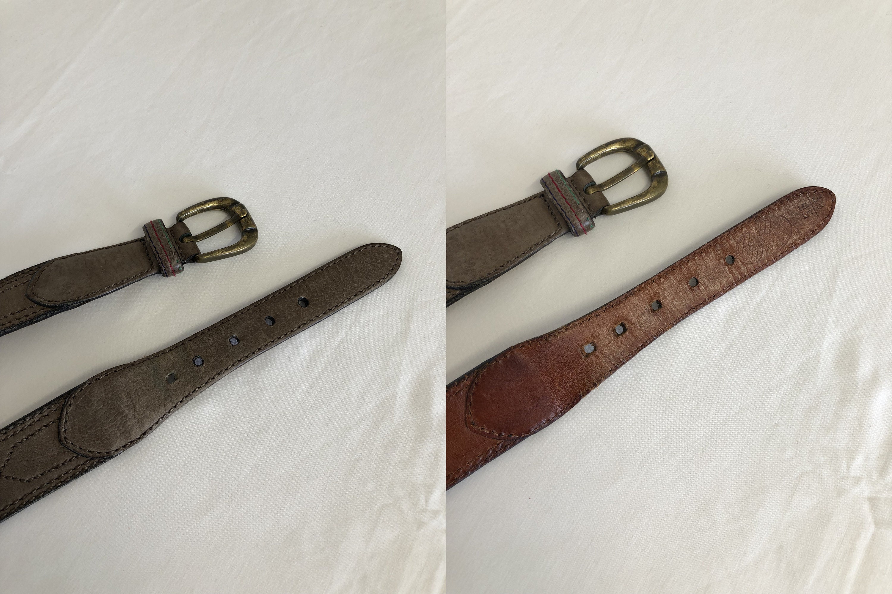 Vintage Brown Grey Leather Belt With Braided Rope  display picture 1