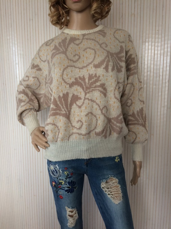 Pull Vintage Femme Arabesque Beige Taille 2