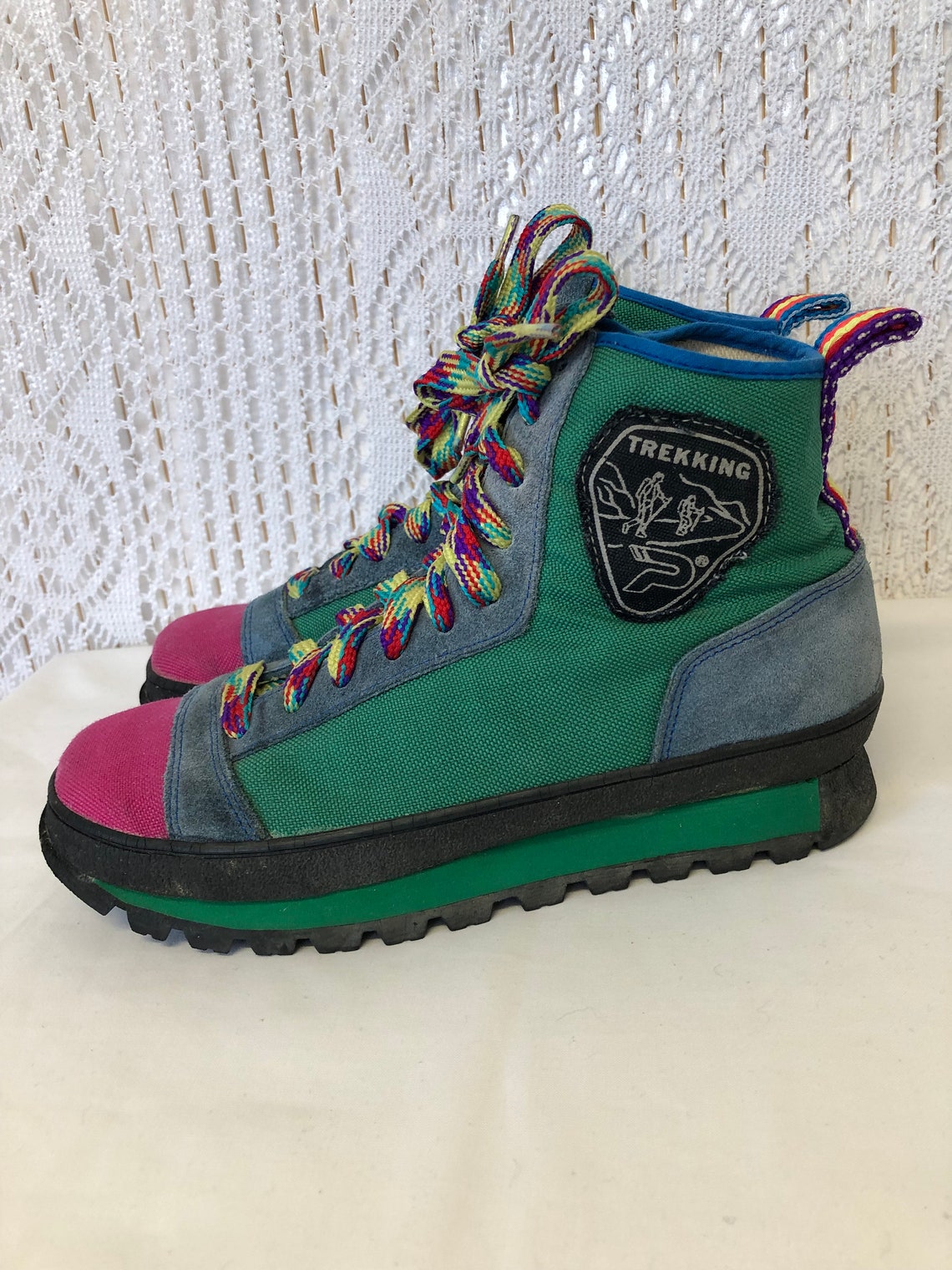 Chaussures de Marche Baskets Colorées Patrick Chaussures de randonnée Vintage 80s Pointure 37,5 Trekking Breakdance Baskets montantes, foto 4 di 5