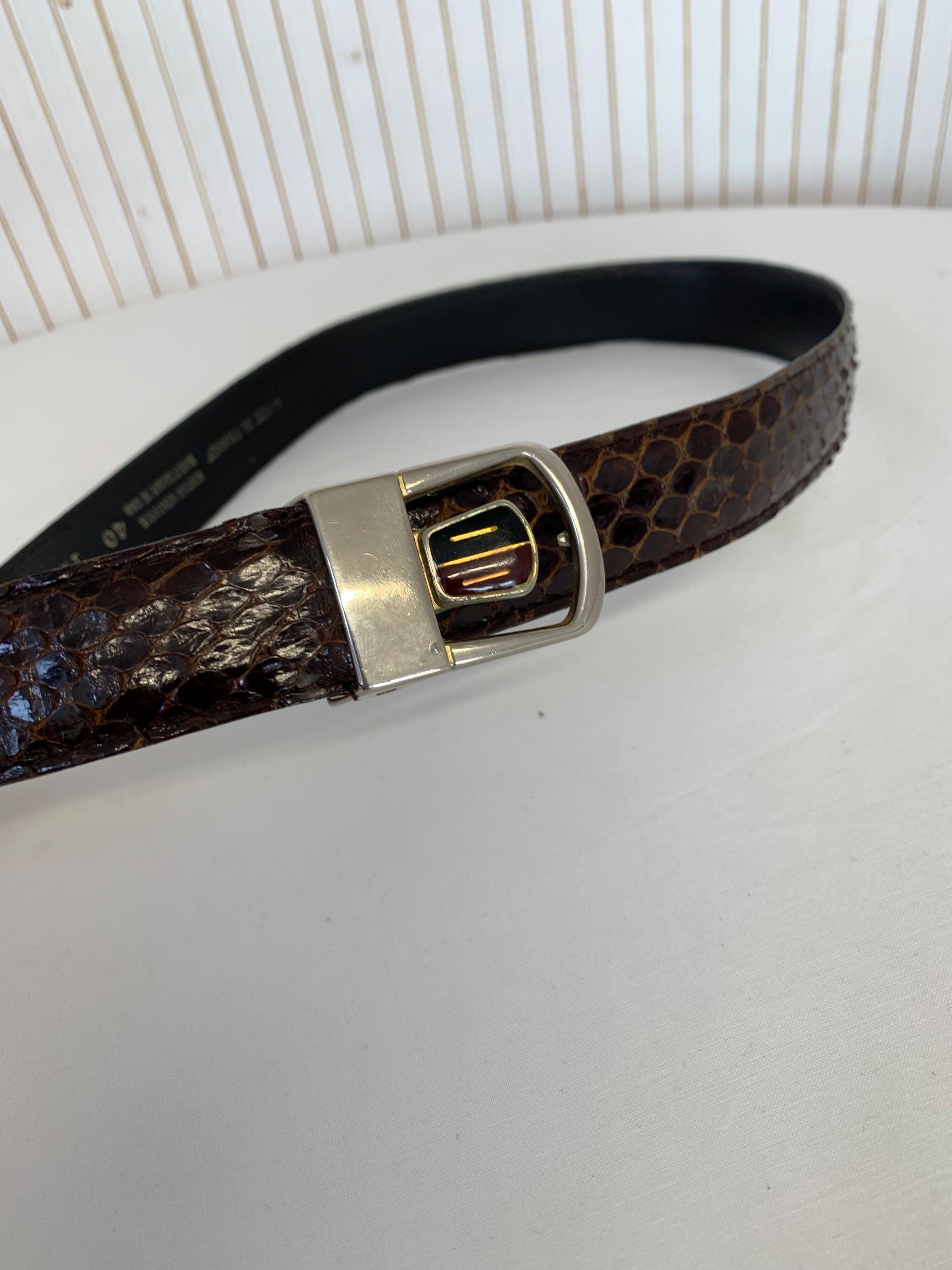 Melamed  snake print wide vintage brown Leather belt size large il_fullxfull.5775582761_gy2a.jpg main image 2