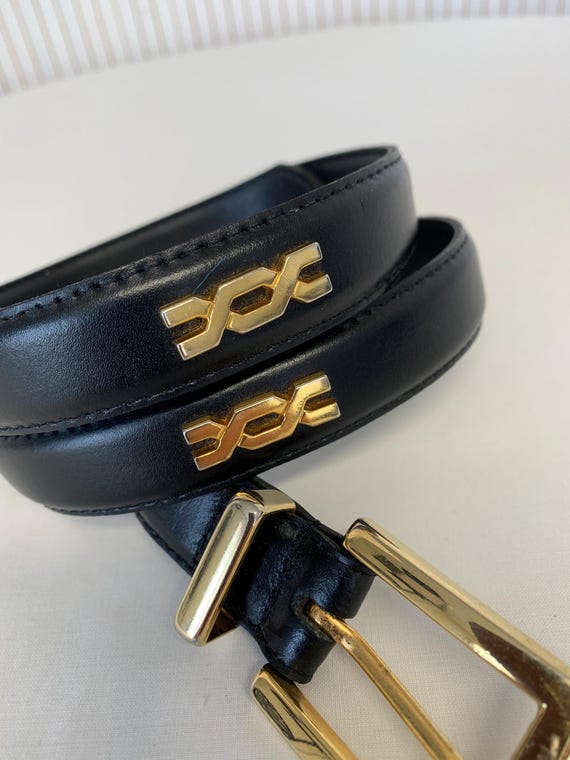 Vintage Black Leather Belt for Women Decorative Gold Buckle 