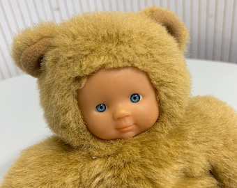 Baby Plush Toy, Vintage Furry Teddy Bear with Blue Eyes, Childhood Keepsake, Gift for a Young Child