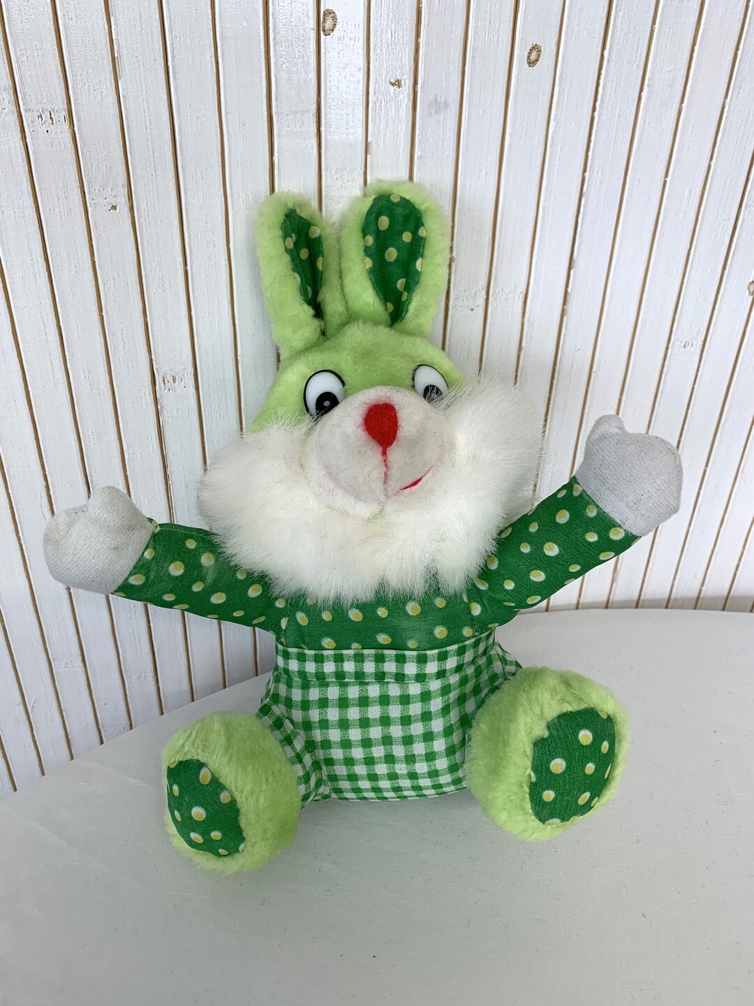 Little Green Bunny Plush Toy Happy Vintage Collectible Soft Toy ...