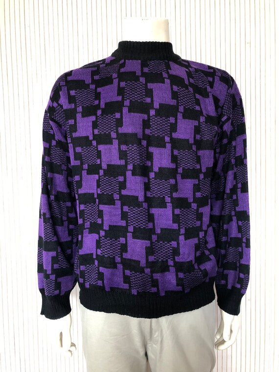 Pull Jacquard Homme Vintage Pull en Laine a motifs Taille L XL Pull Oversize noir et violet Pull d hiver Etsy France