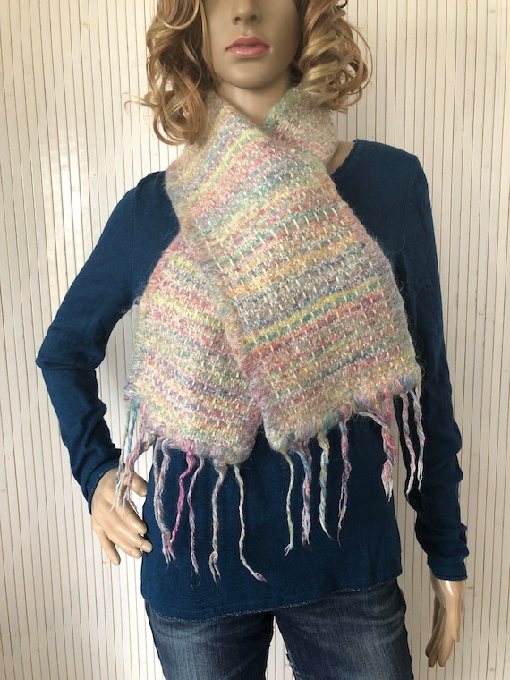 Small Pastel scarf in wool 70s Pure Vintage rainb… - image 1