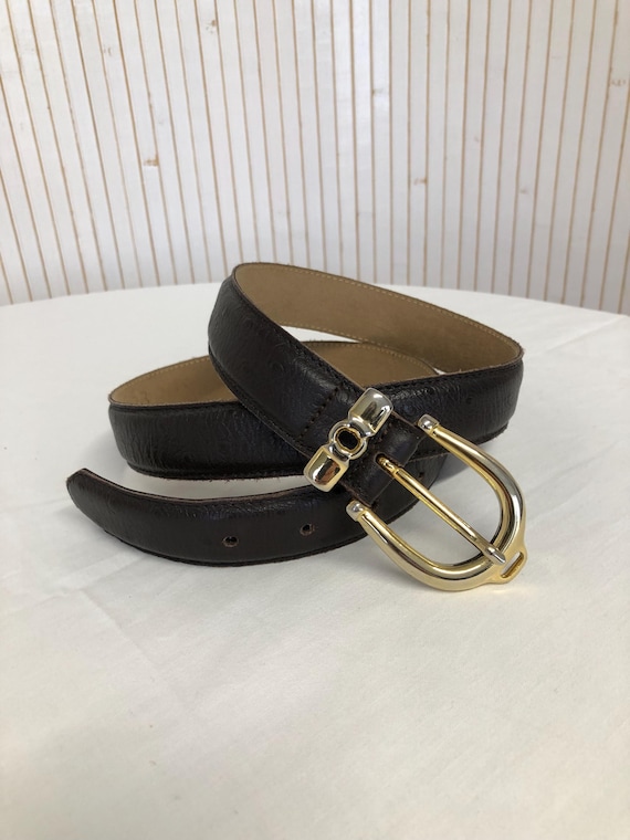Vintage Brown Leather Belt in Ostrich-style Leather With  display picture 1
