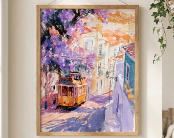 Lisbon Yellow Tram Watercolor Print: Portugal Travel Wall Art