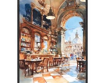 Venice Cafe Watercolor Print: San Marco Italy Wall Art