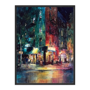St. Marks Place at Night - New York City Watercolor Print, Expressive Urban Street Scene Wall Art, Neon Night Painting