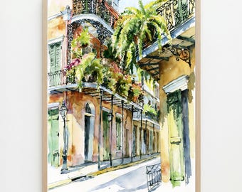 French Quarter Watercolor Print: New Orleans Architecture Wall Art
