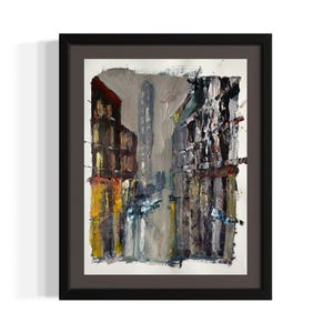Strada urbana della grande città - Dipinto acrilico su carta - Opera d'arte del paesaggio urbano, scena di strada contemporanea - Opera d'arte originale dipinta a mano da Yan Mir