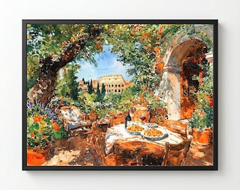 Rome Colosseum Watercolor Print: Italian Terrace Wall Art