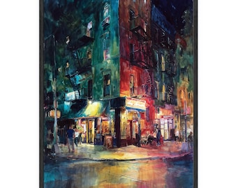 St Marks Place Watercolor Print: NYC Neon Night Wall Art