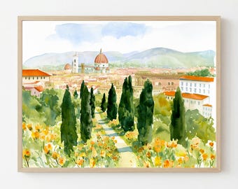 Florence Skyline Watercolor Print: Tuscany Landscape Wall Art