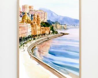 Naples Watercolor Print: Italian Coast Architecture Wall Art