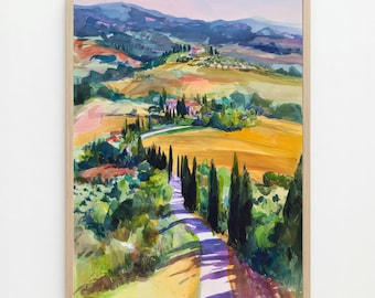Tuscany Cypress Watercolor Print: Italian Countryside Wall Art