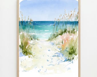 30A Dune Path Watercolor Print: Florida Gulf Coast Beach Wall Art