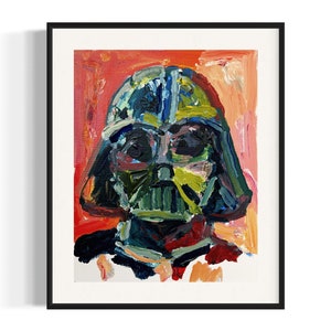 Pintura Impasto de Darth Vader - Arte Vibrante de Fã de Star Wars - Pequeno Acrílico sobre Tela de Papelão, Retrato Colorido, Arte Original, Ideia de Presente