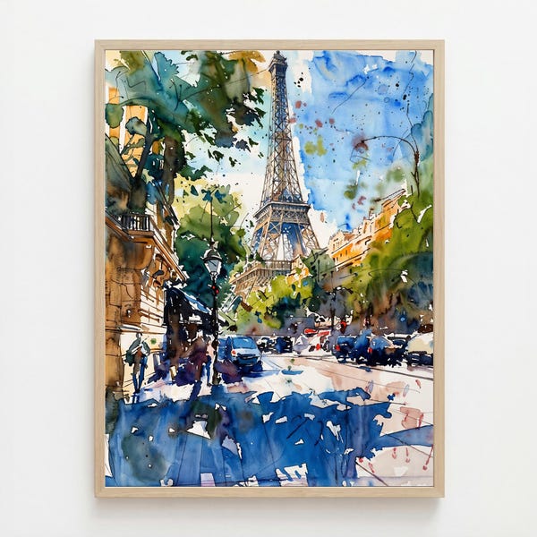 Eiffel Tower Watercolor Print: Paris Street Wall Art
