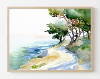 Monterey Cypress Watercolor Print: California Coast Wall Art