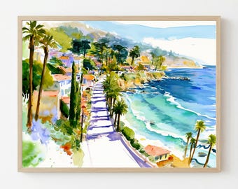 Aquarelle de Monterey, Californie : Paysage côtier - Décoration murale