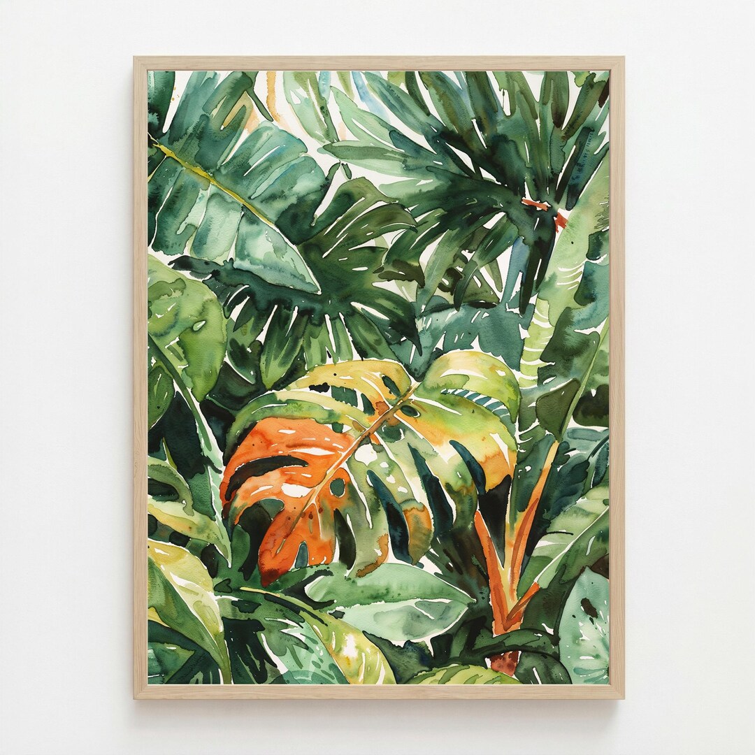 Monstera Deliciosa Watercolor Print, Tropical Leaf Wall Art, Modern ...